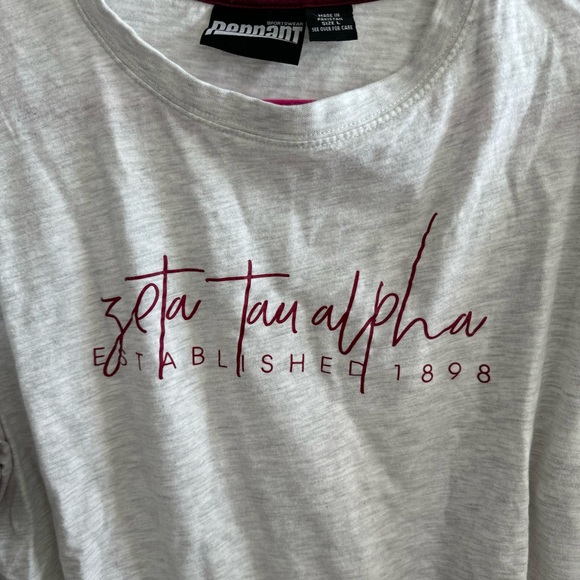 Zeta Tau Alpha ZTA Long Sleeve Large Grey Shirt with Maroon Stripes - Picture 2 of 4